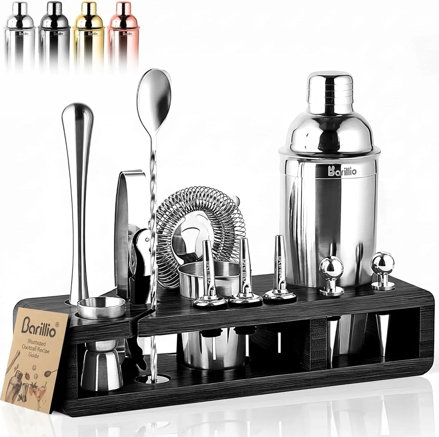 

23-Piece Stainless Steel Cocktail Shaker Set with Bamboo Stand - Professional Mixology Bar Tools for Home Bartenders