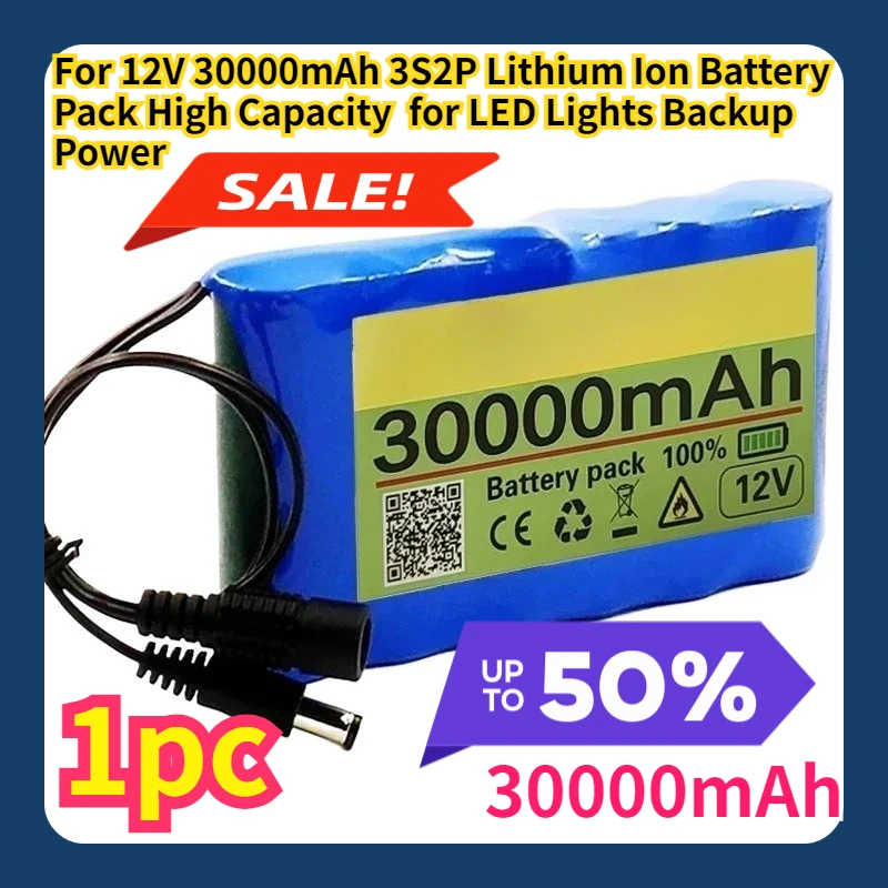 

For 12V 30000mAh 3S2P Lithium Ion Battery Pack High Capacity for LED Lights Backup Power