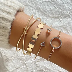 4pcs/Set Bohemia Gold Color Roundness Bracelet Set For Women Geometric Arrow Charm Wrap Bangle Boho Girls Jewelry Gift