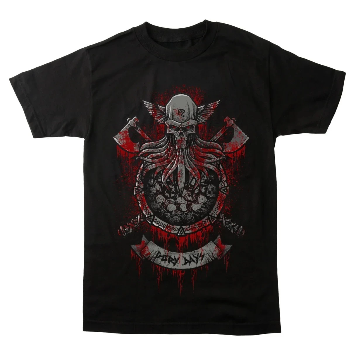Viking Winged Helmet Skull Axe Tentacle Shield Print T‑Shirt Necro Unisex T‑Shirt Death Rap Fan Music Top