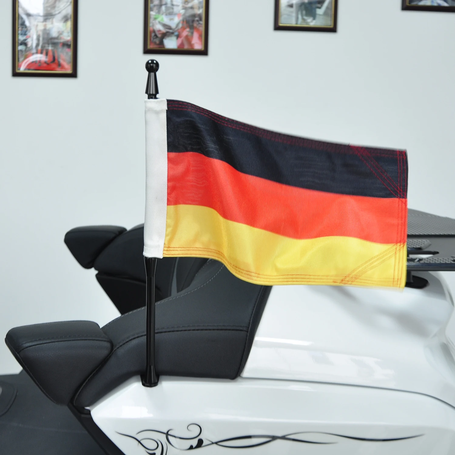 

Panical Germany Passenger Rear Trunk Luggage LR Flag Group Flagpole Set For Honda Gold Wing GL1800 2018-2024 Motorcycle