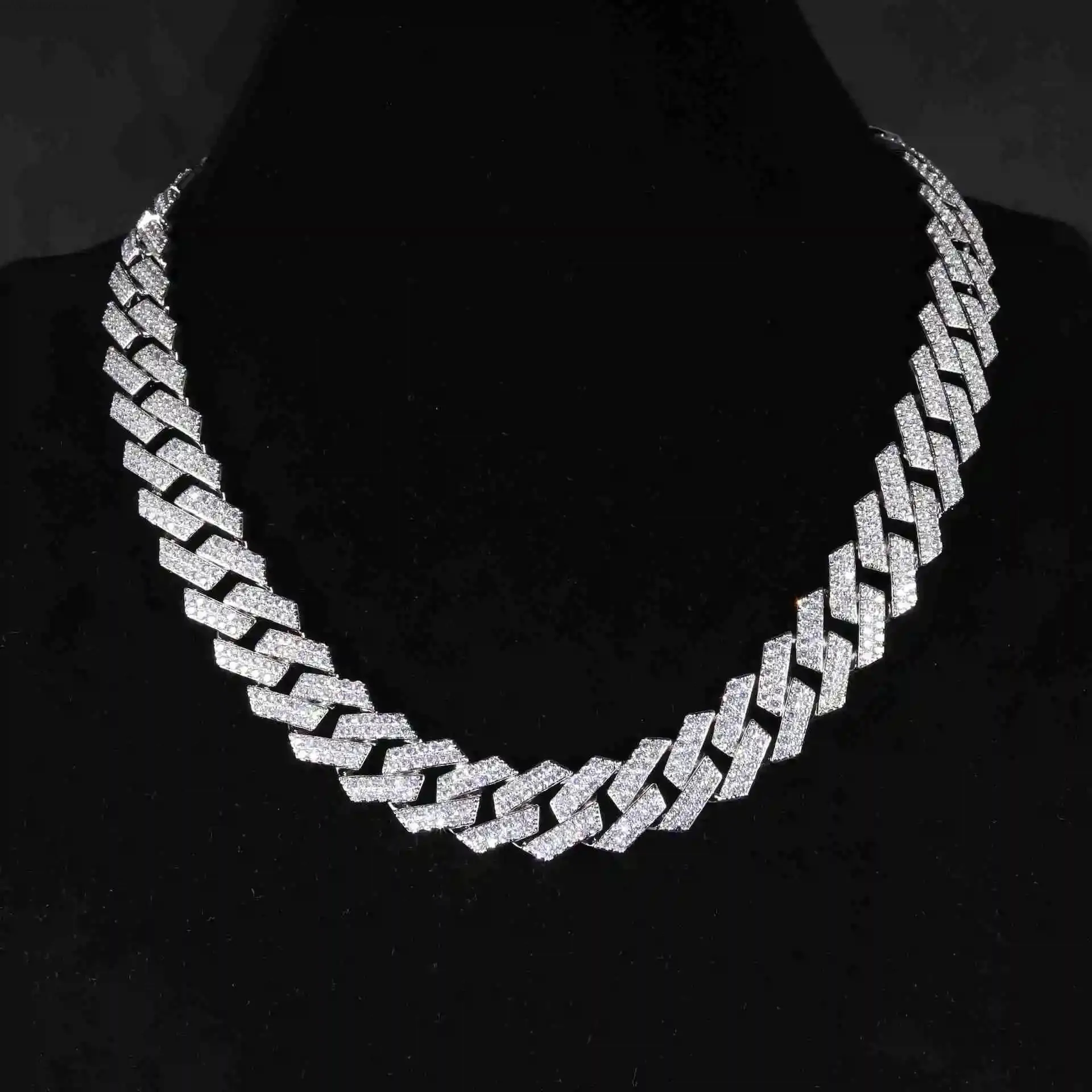 

European American Cross-Border Hot Sale Diamond Necklace Hip-hop Cuban Chain18K Lab Grown Diamond Inlaid 18mm Rough Precision
