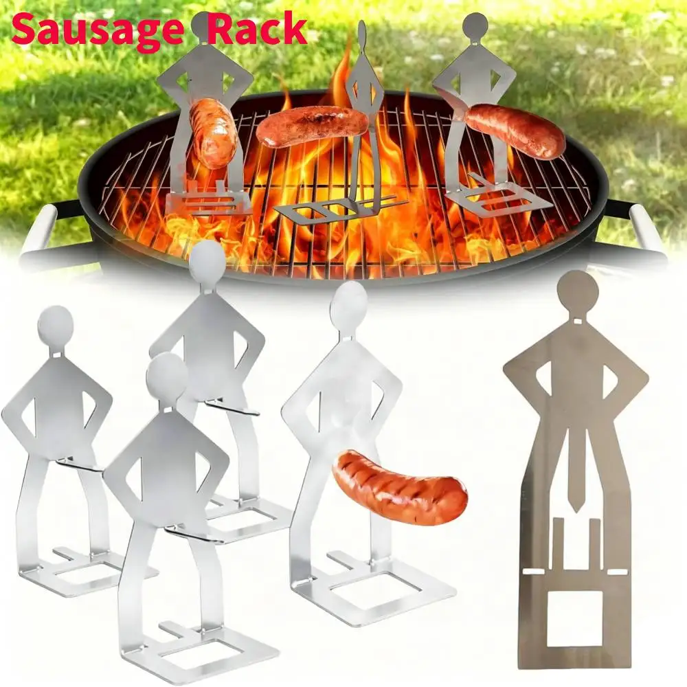 1-8PCS BBQ Sausage Holder Stainless Steel Sausage Roaster Reusable Hot Dog Grill for Outdoor Camping Novelty Party Camping Gifts