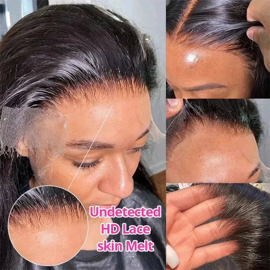 200% 13x4 13x6 HD Transparent Lace Frontal Wig Brazilian Pre Plucked With Baby Hair 5x5 Lace Closure Wig Bone Straight Hair image 3