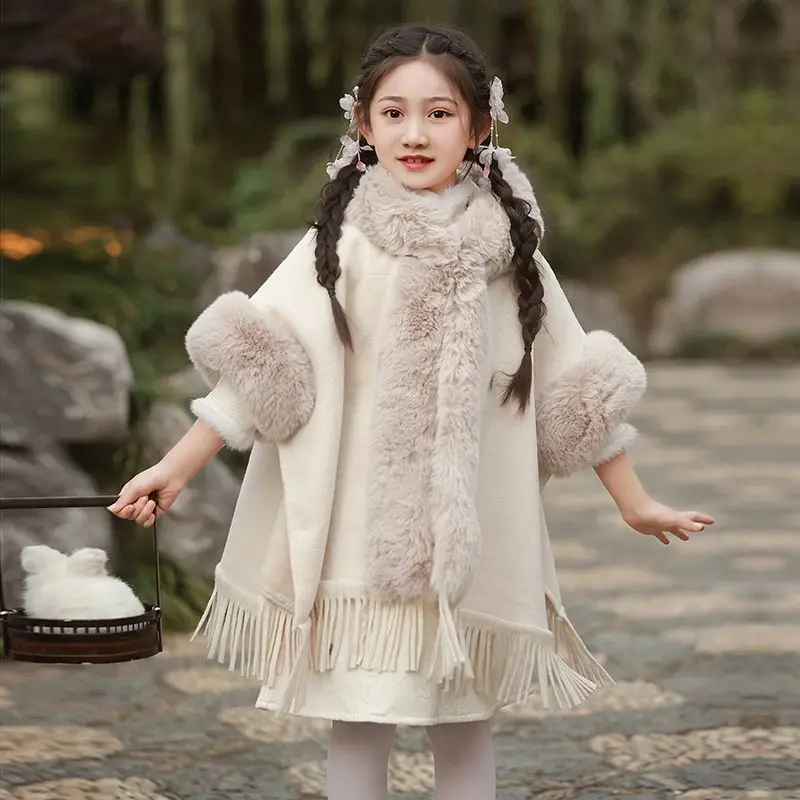 

Baby Girls Cloak Winter Thicken Plus Velvet Coat Winter Warm English style Kids Cape Elegant Children Costume Clothing Windcoat