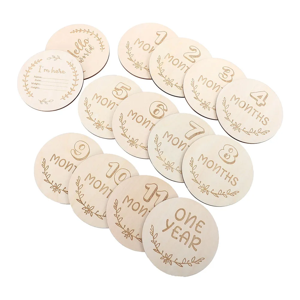 

1Set Wooden Monthly Growth Cards for Photography Props Engraved Pregnancy Keepsake Commemorative Photo Cards