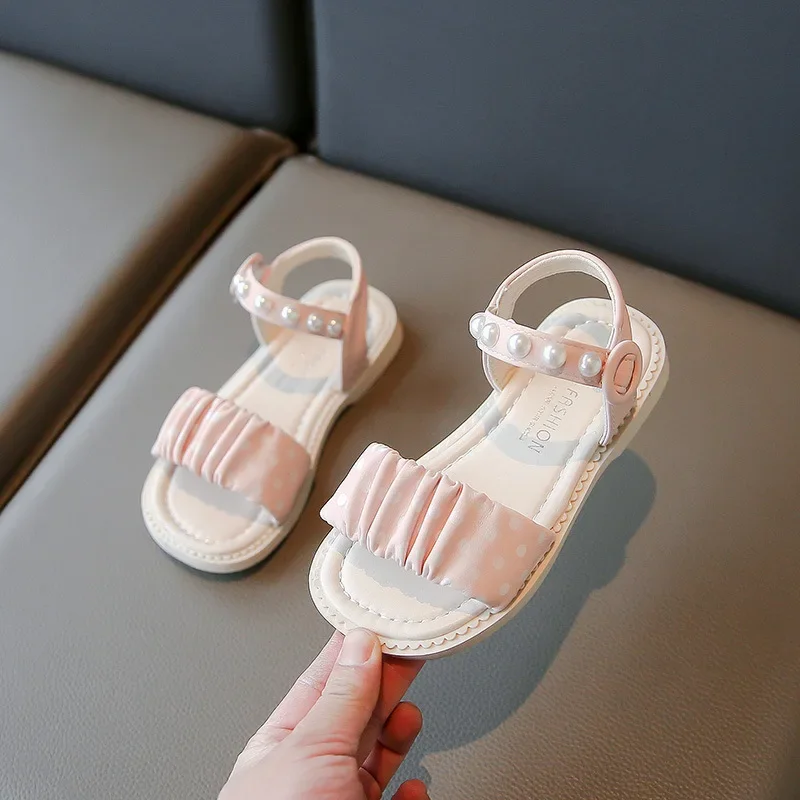 2024 Summer New Girls' Bow Sandals Thick Sole Elegant Temperament Fairy Style Beach Shoes for Vacation Sweet Princess Fashion