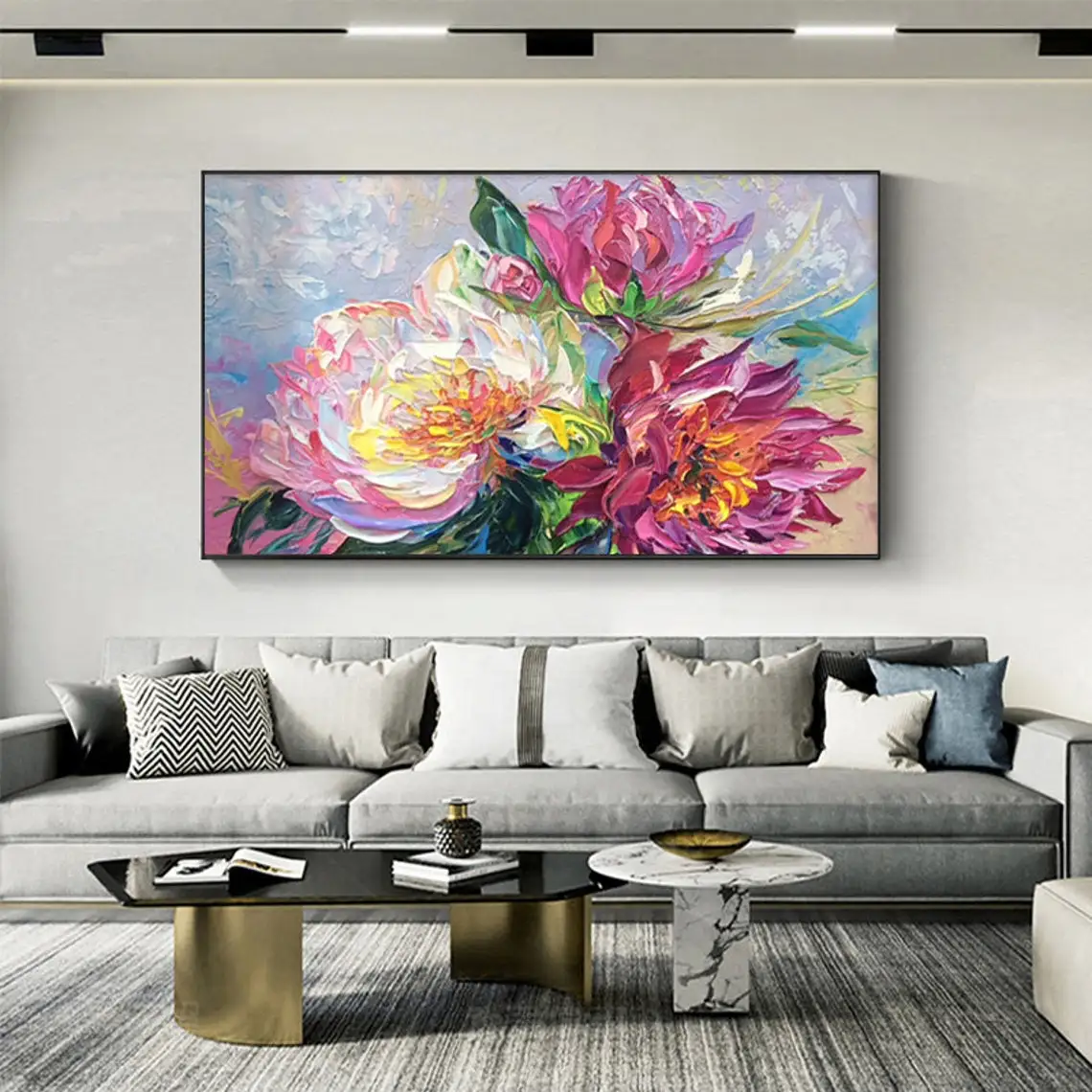 

Abstract Blooming Flower Hand Painted Oil Painting On Canvas Purple Flower Palette Knife Heavy Textured Painting Large Wall Art