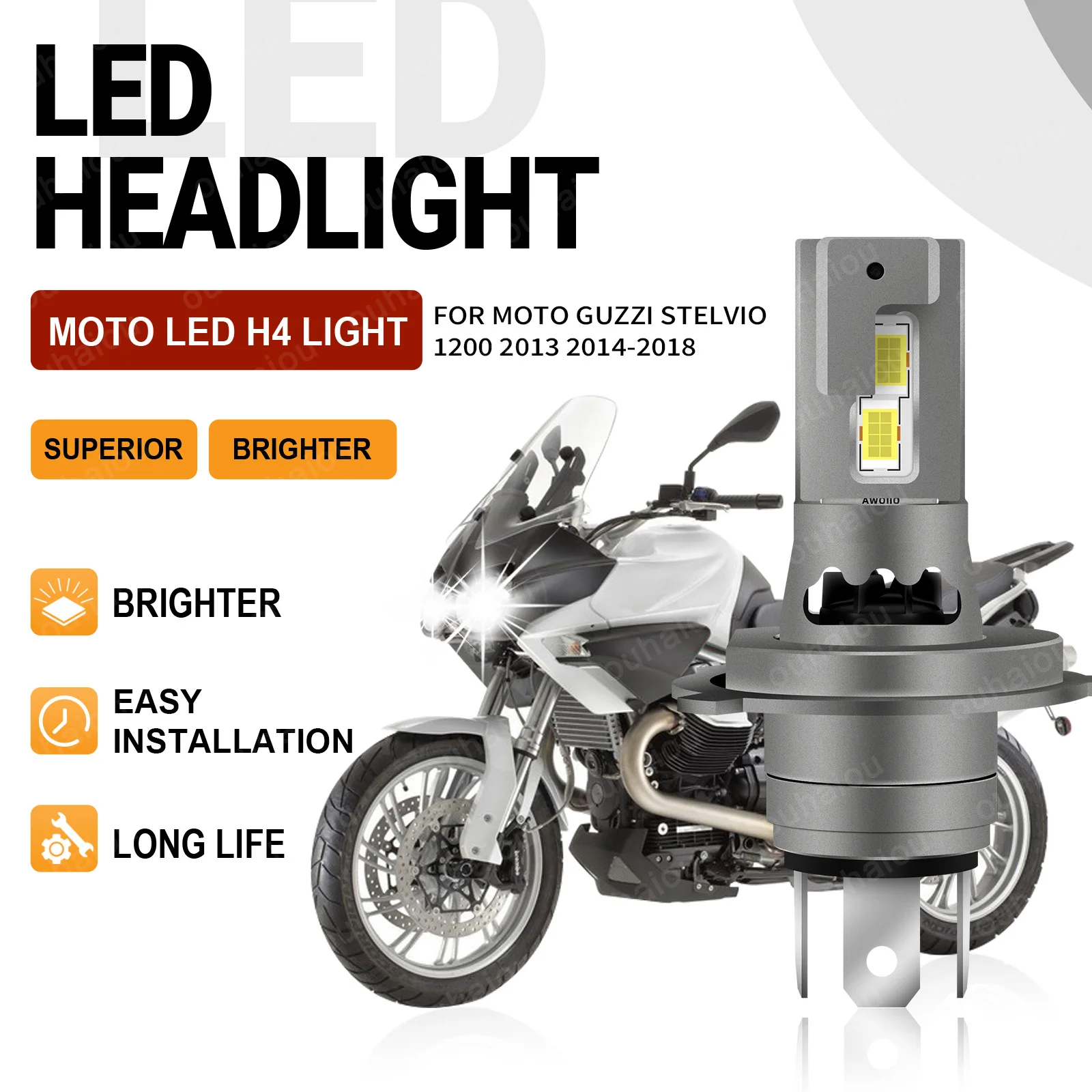 

1PCS H4 LED Motorcycle Headlight Motor Headlight CSP 3570 Hi/Low Bulb White 6000K For Moto Guzzi Stelvio 1200 2013 2014-2018