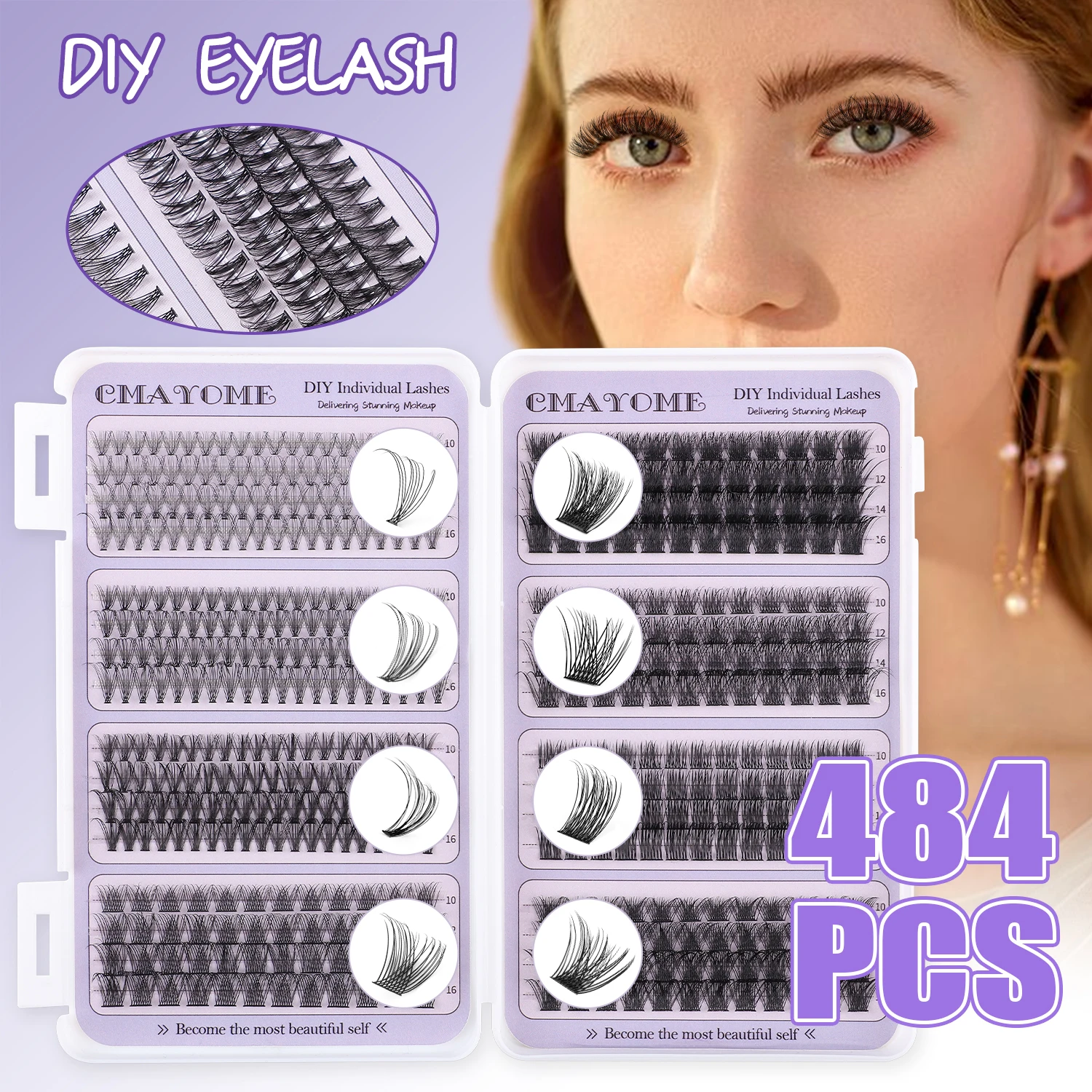 

196/484PCS DIY Eyelash Extension Kit at Home 4/8 Styles Mixed Individual Lashes Kit Natural Lash Clusters Wispy Lash Kit Makeup