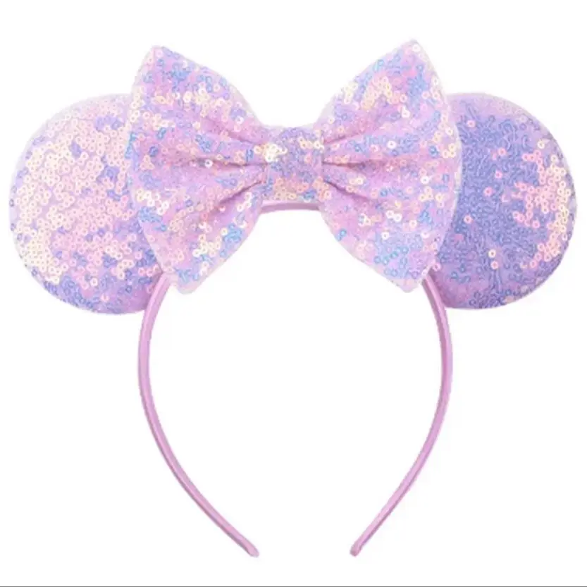 9.5 CM New Cute Plain White Headband Glitter Mouse Ears Sequins Hair Bow For Girls Festival Women Party Hairband Kids Hair Acce