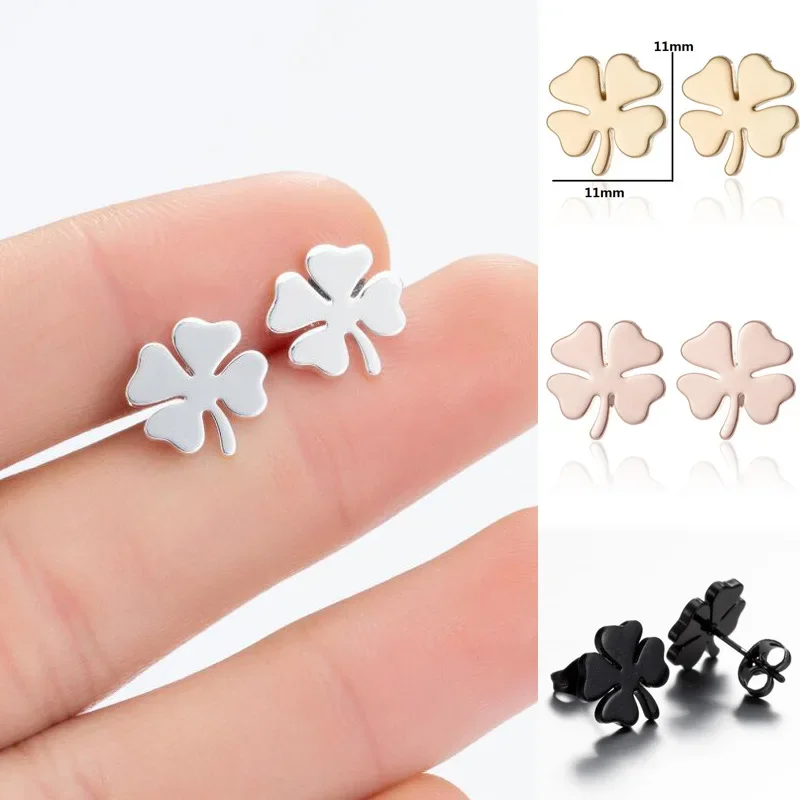 Classics Four Leaf Clover Stud Earrings Stainless Steel Clover Earrings Lucky Jewelry for Women Girls Wedding Party Gifts