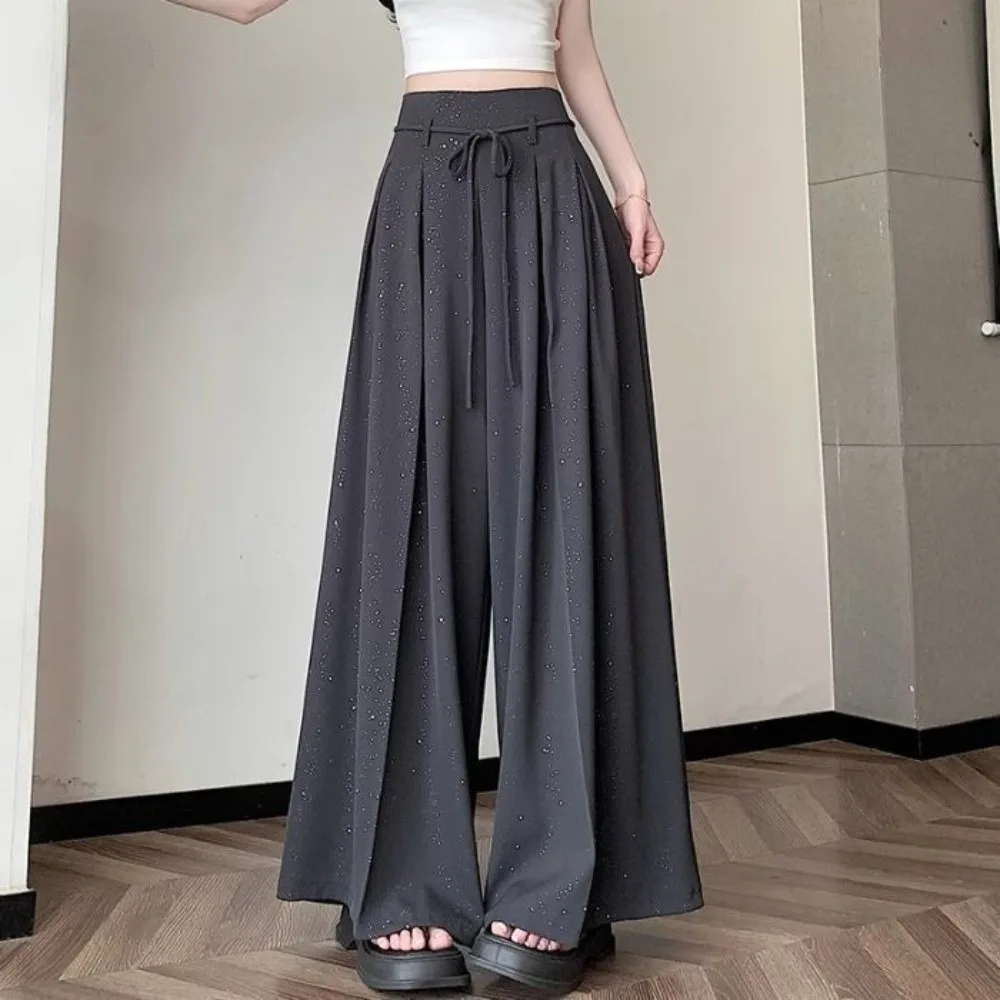 Casual Floor-Length Sequin Suit Pants High Waist Thin Wide Leg Pants Lightweight Loose Fit Skirt Pants Girls