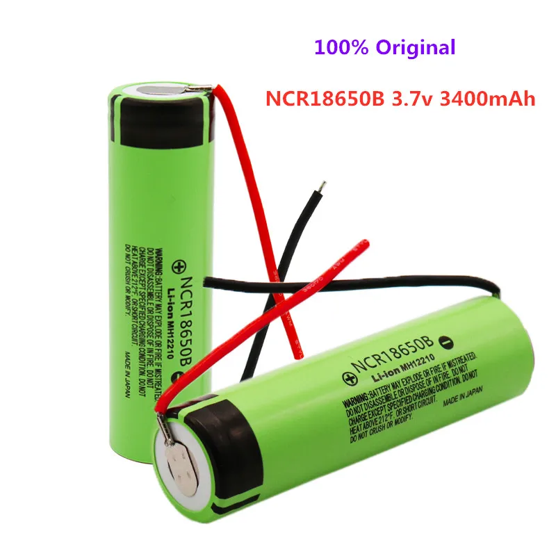 1-10 peças 100% bateria original 18650 3400mah 3.7v bateria de lítio ncr18650b 3400mah adequada para bateria de lanterna + fio diy