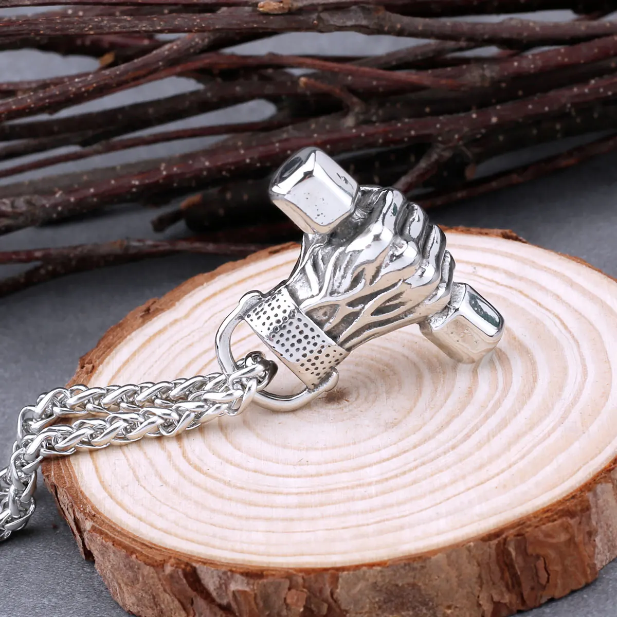 Stainless Steel Fist Hand Barbell Necklace Men's Fashion Fitness Long Chain Simple Pendant Necklace Charm Jewelry As A Gift