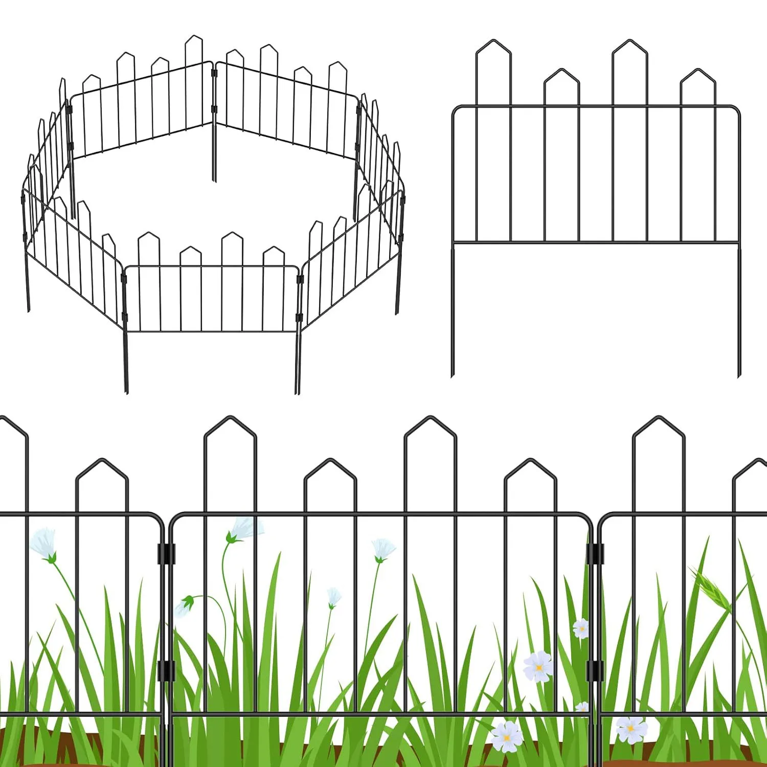 

Decorative Garden Fence, 19.5in H x 26ft L, 18 Pack Metal Wire Border Panels, No-Dig Animal Barrier, Small Fences for Yard & Pat