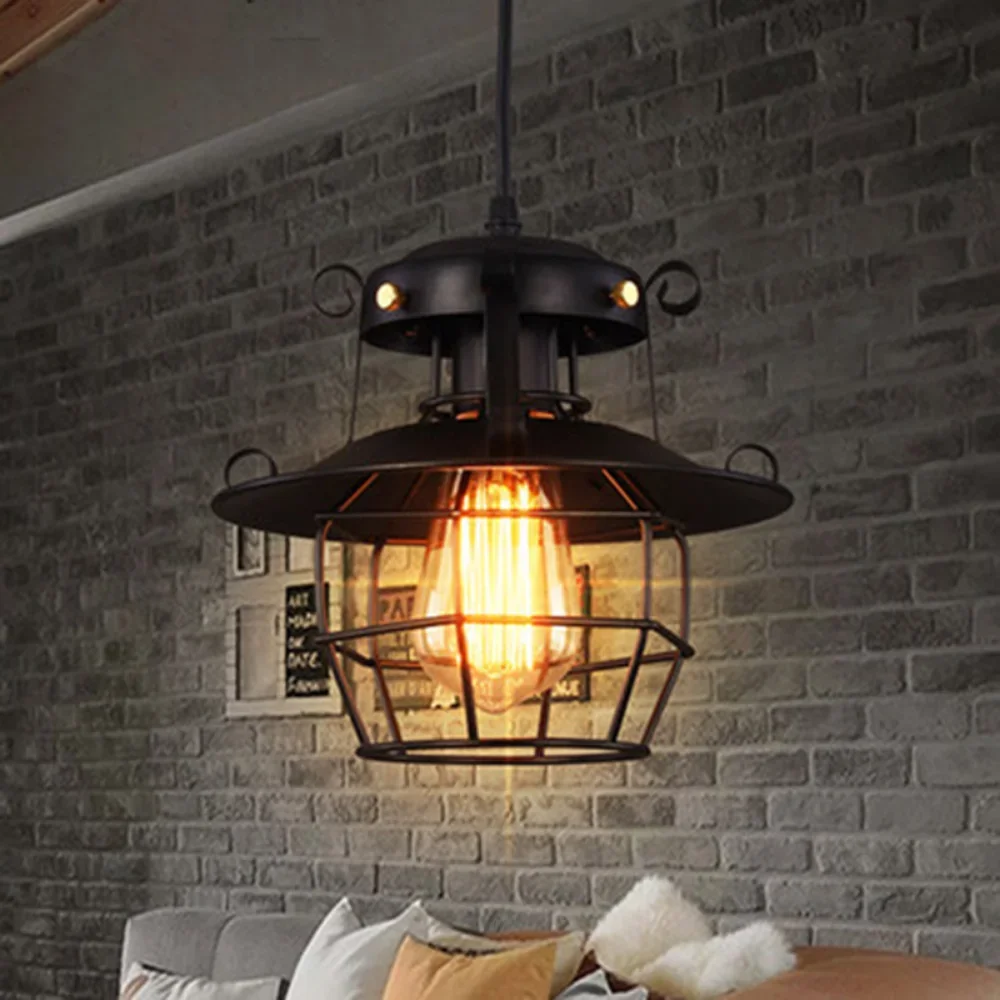 Vintage Wall Nordic Black Metal Retro Industrial Cage LightingNordic Restaurant Kitchen light Night Light lamp Loft bar Living