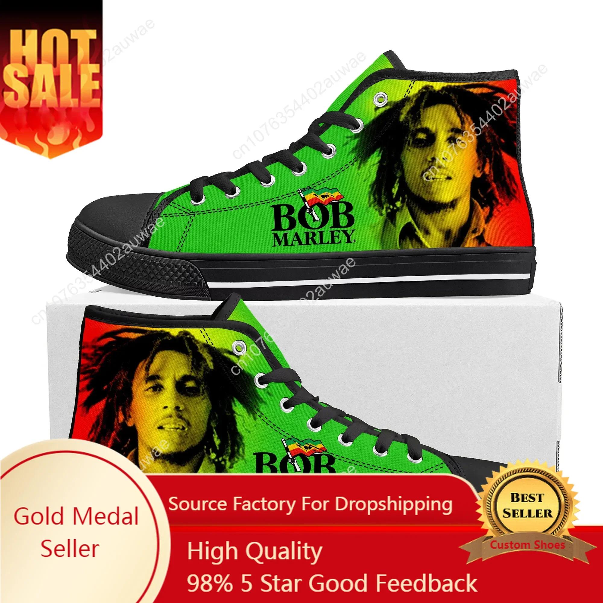 Legend Bob Marley Reggae Rasta High Top High Quality Sneakers Men Women Teenager Canvas Sneaker Casual Couple Shoes Custom Shoes