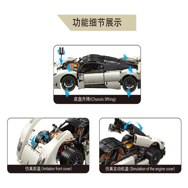 New JD118 4866pcs Technical 1:8 Sports Car Utopia C10 Building Blocks Bricks Assembling Model Toys for Boys Birthday Gift Set