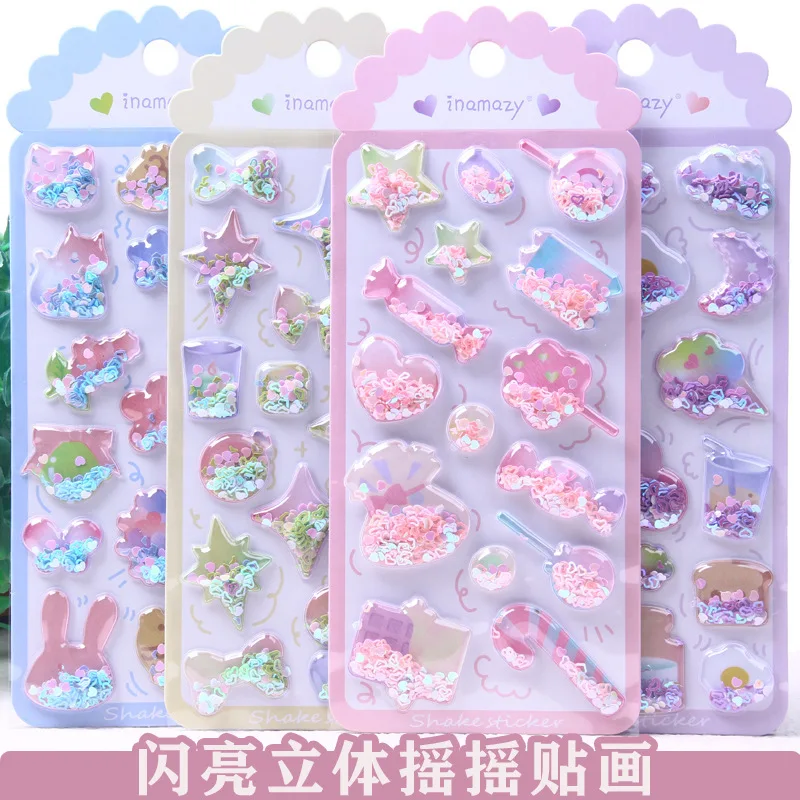 Adesivos de areia líquida 3d com glitter para crianças, decalques transparentes brilhantes, capa de telefone, artesanato para meninas, decoração personalizada de capa de telefone
