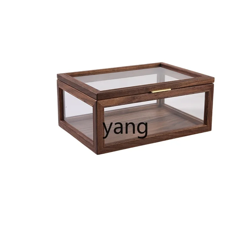 Lmm new Chinese black walnut storage box display box dust-proof glass cabinet tea set