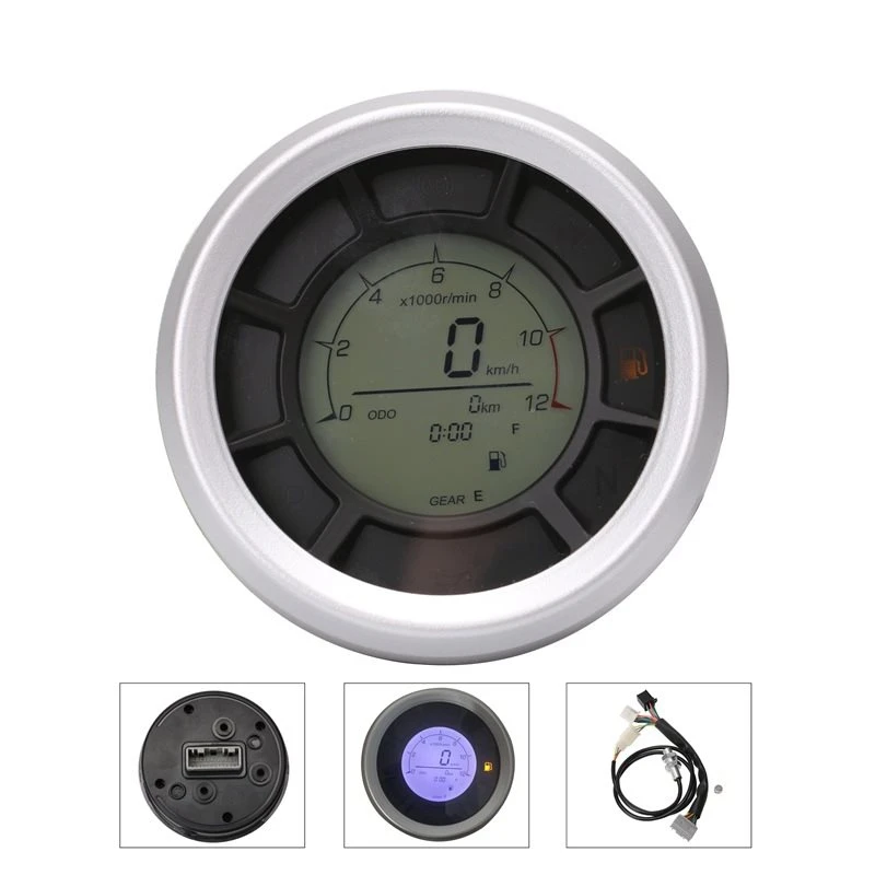 Universal motorcycle modified LCD instrument panel circular 1-6 gear water temperature , mileage oil gauge, speed