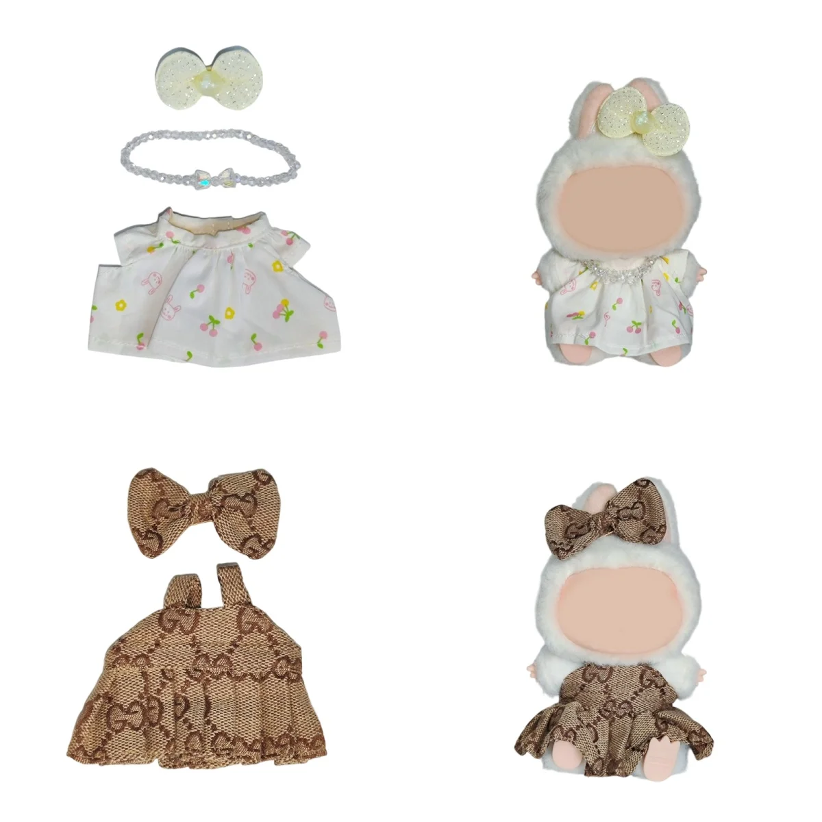 

For Labubu Doll Outfit Set Floral Lace Dress with Bow Decor and Shiny Bow Hair Clips Cute Plush Toy Clothing