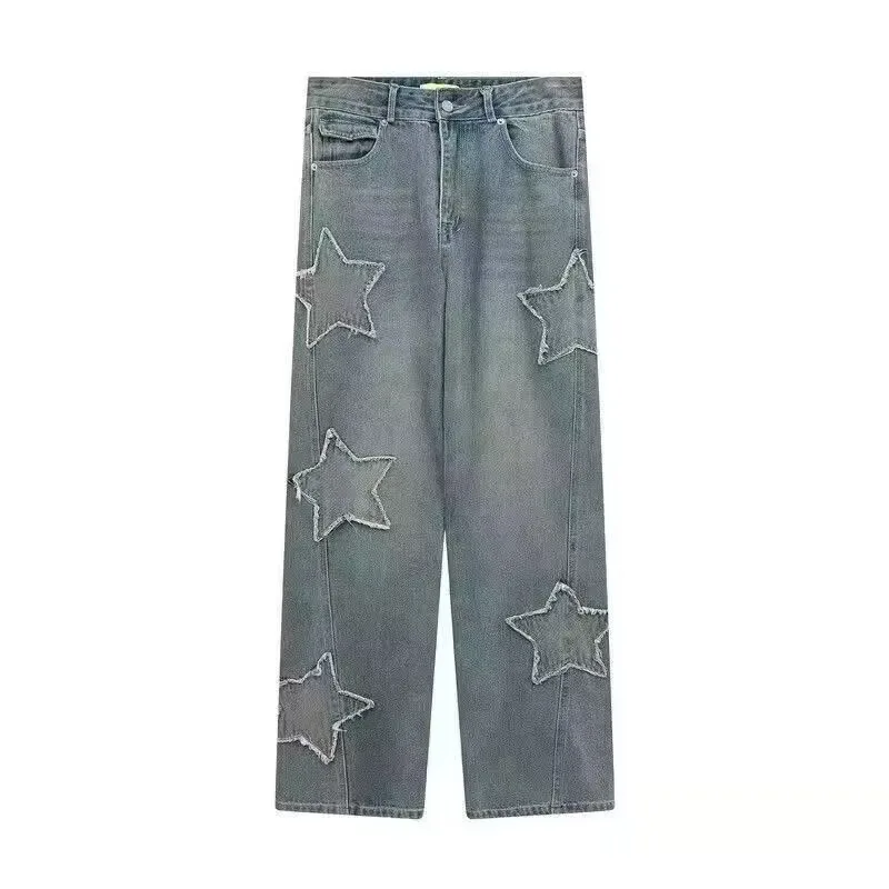 2025 Retro Star Jeans for Women in Autumn, High Waist, Skinny Look, Embroidered Straight Leg Wide Leg Pants, Trendy