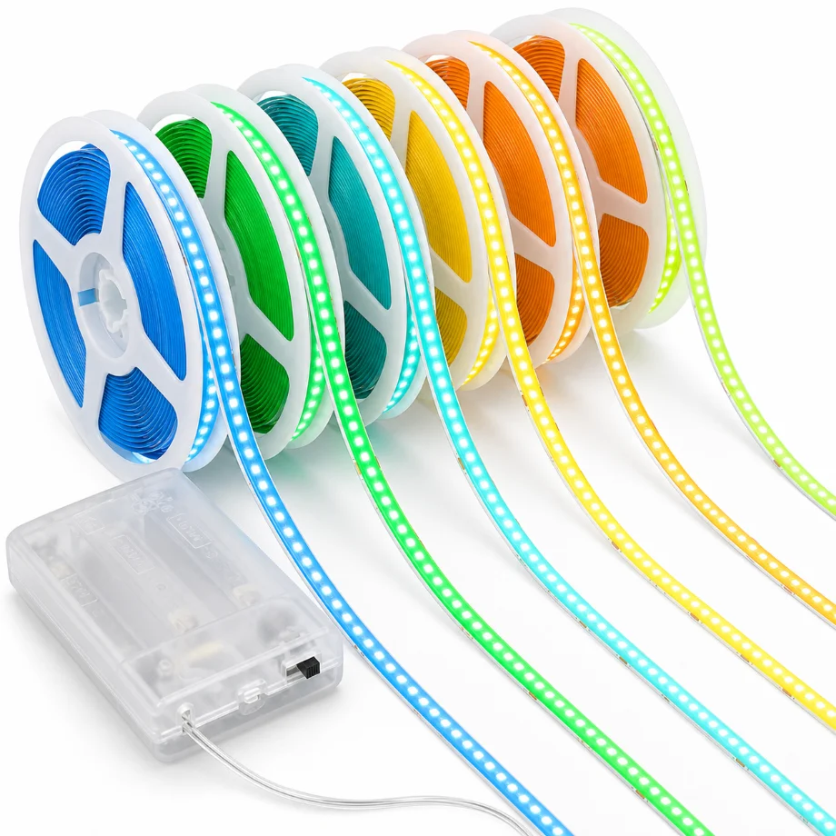0.5-5m Battery Operated COB LED Strip Light 320LEDs/m 5V Flexible Tape Warm/Natural/White for Bedroom TV Cabinet Backlight