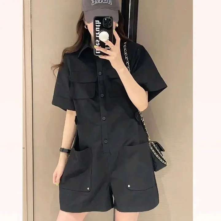 

Faionable Loose Casual Jumpsuit Women Summer New Sle European Trendy ort Sve Work High Waist ort Pants Polyester F...