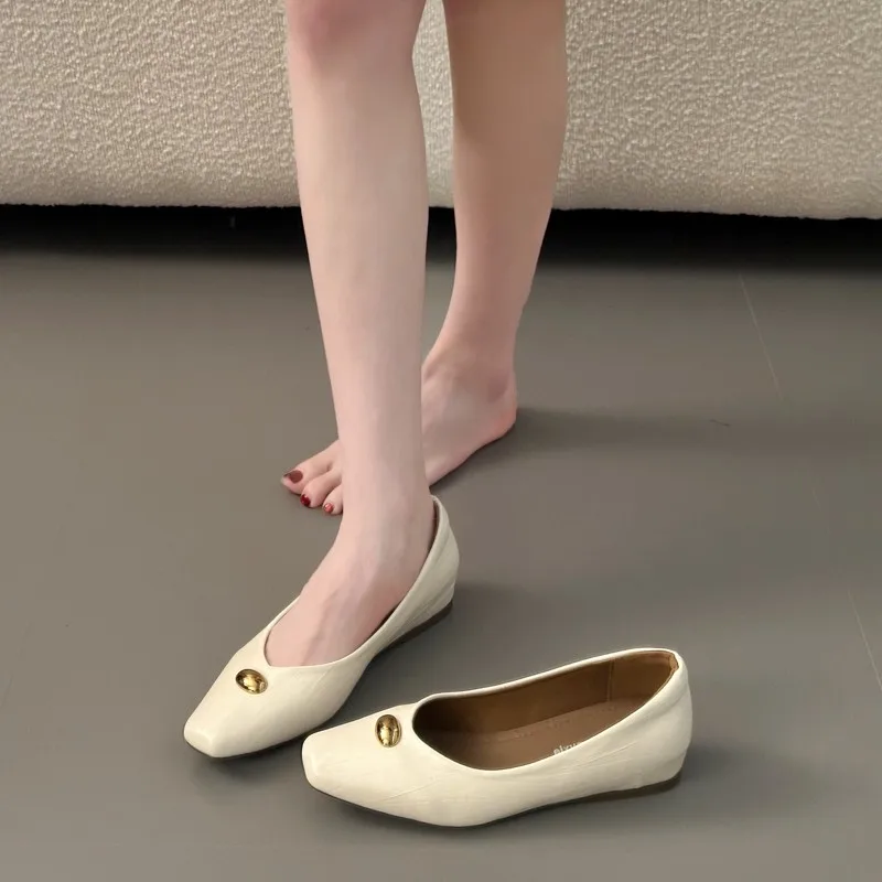 Zapatos Planos de Piel de Oveja 2026 con Lazo, Estilo Ballet, Punta Redonda