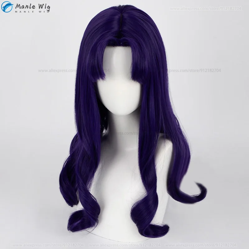 Anime EVA Misato Katsuragi Cosplay Wig Purple Curly Long Wigs Heat Resistant Synthetic Hair Halloween Women Wig + Wig Cap