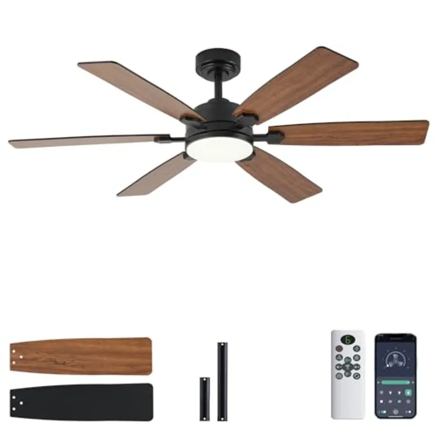 

Ceiling Fans with Lights, 52" Ceiling Fan with Light and Remote Control, Reversible DC Motor, 3CCT, Dimmable, Timer, Noiseless,