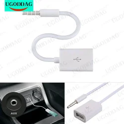 Universal 3.5mm Male AUX Audio Plug Jack To USB 2.0 Female Converter Cable Car MP3 Cord Line White Mini Portable Car Accessories
