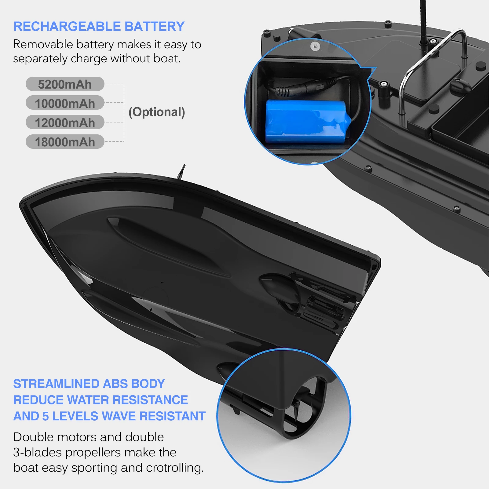 D16E GPS قارب طعم صيد مع حاوية طعم كبيرة قارب طعم أوتوماتيكي مع نطاق عن بعد 400-500 متر تحكم لاسلكي #6