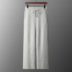 New autumn/winter thickened Scimitar 100% Merino wool wide leg pants men's cashmere sweatpants with pocket elasticated waist woo