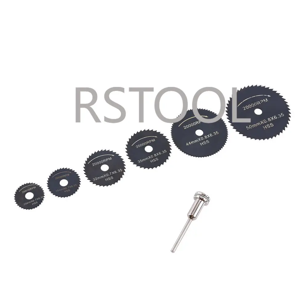 7Pcs HSS Mini Circular Saw Blade Cutting Discs Mandrel Rotary Tool for Wood Plastic Aluminum Cutter Power Tool Kit Drill Mandrel