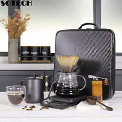 Pour Over Coffee Accessories Set, Portable Handbag, Coffee Maker Set, Manual Grinder, Coffee Kettle for Outdoor Camping, Picnic