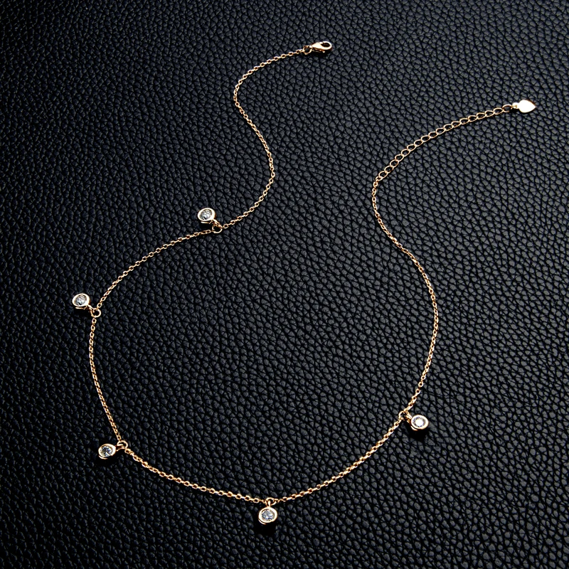 Anziw Luxury 2.5/4.0mm Moissanite Necklace for Women Original Silver 925 Gold Color Chain Choker Jewelry with GRA Certified 18\'\'