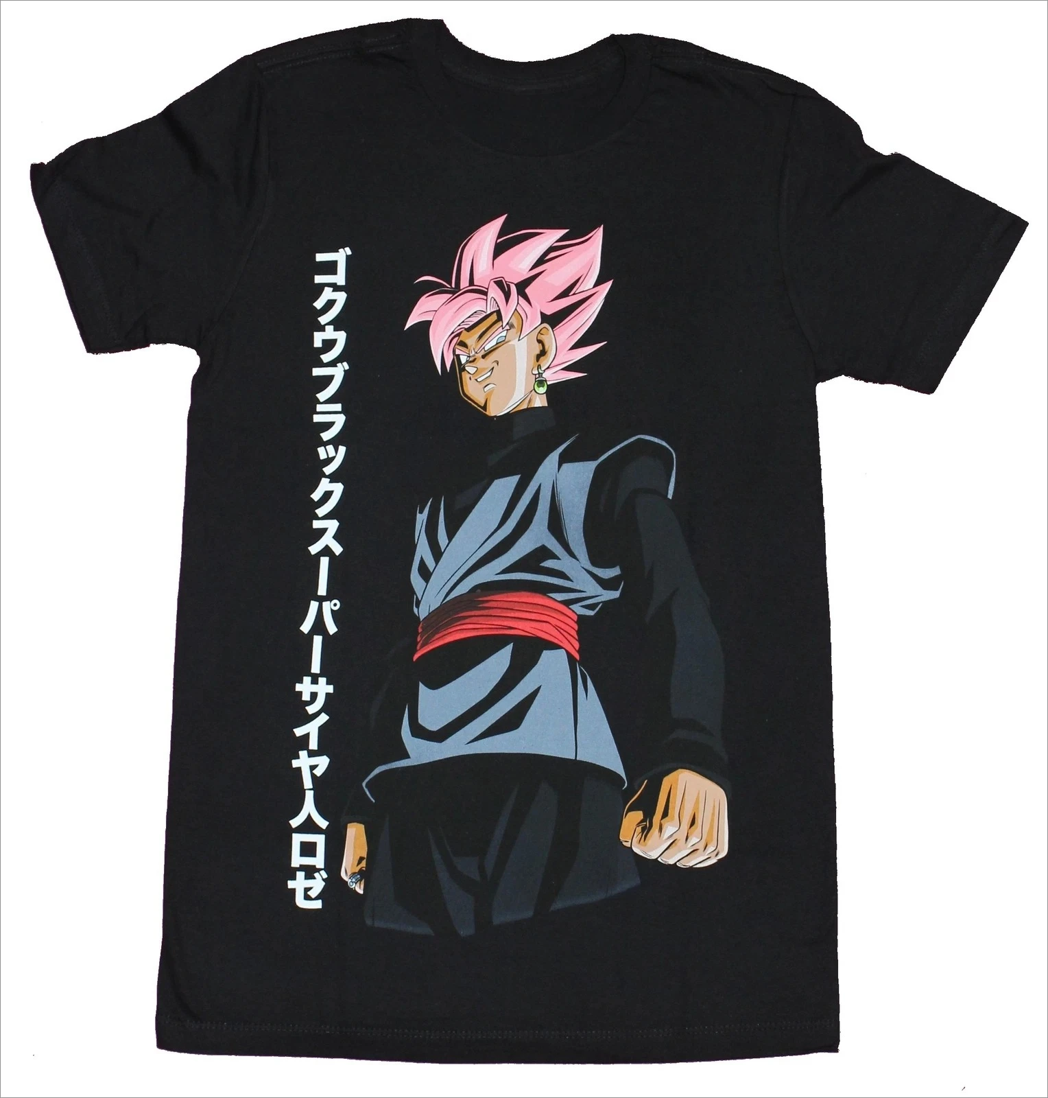 

Summer Dragon Ball Z Adult New T-shirt - Super Saiyan Rose with Vertical Kanji Men's Round Neck Short Sleeve