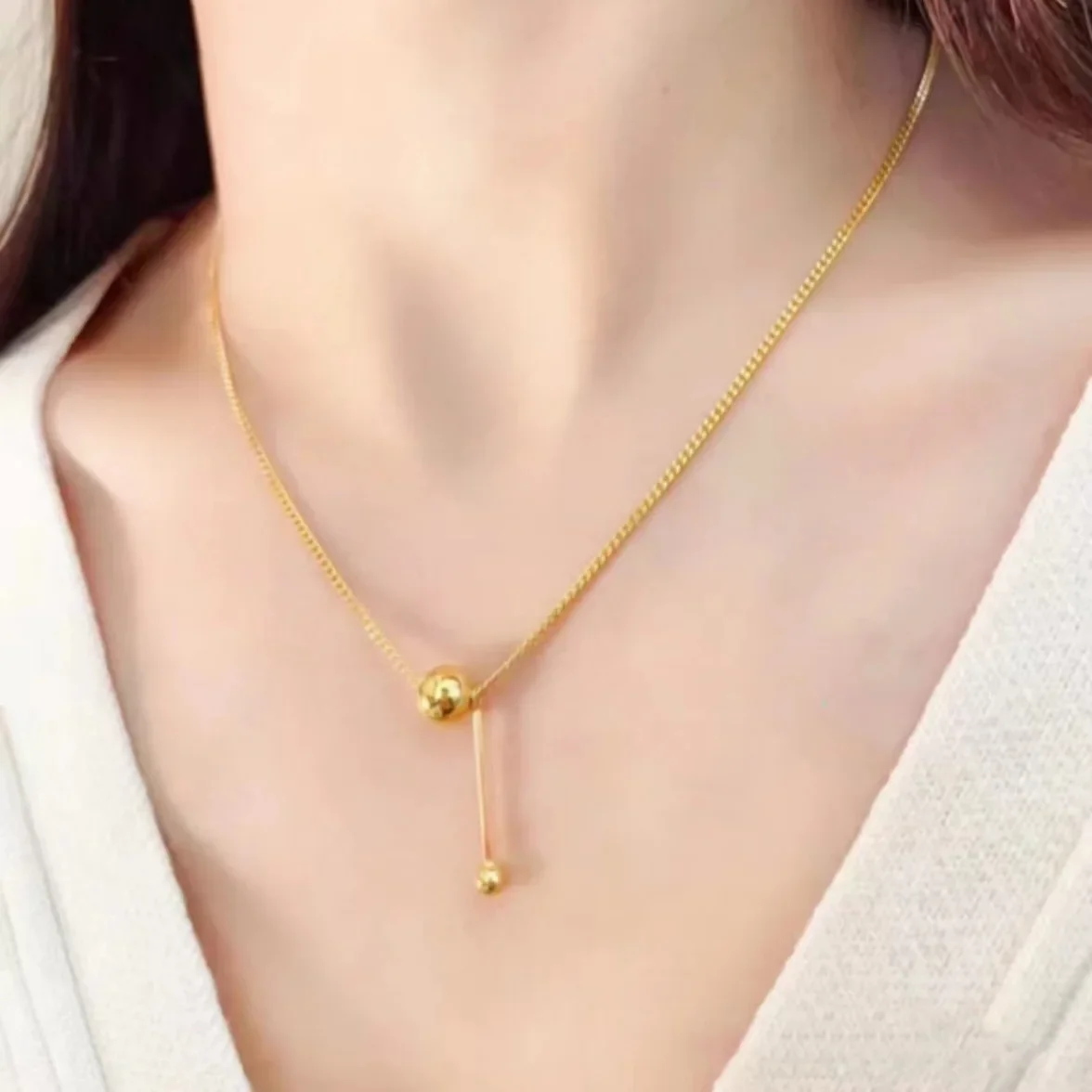 9999 real gold 24K yellow gold Necklace Women\'s High-grade Clavicle Chain