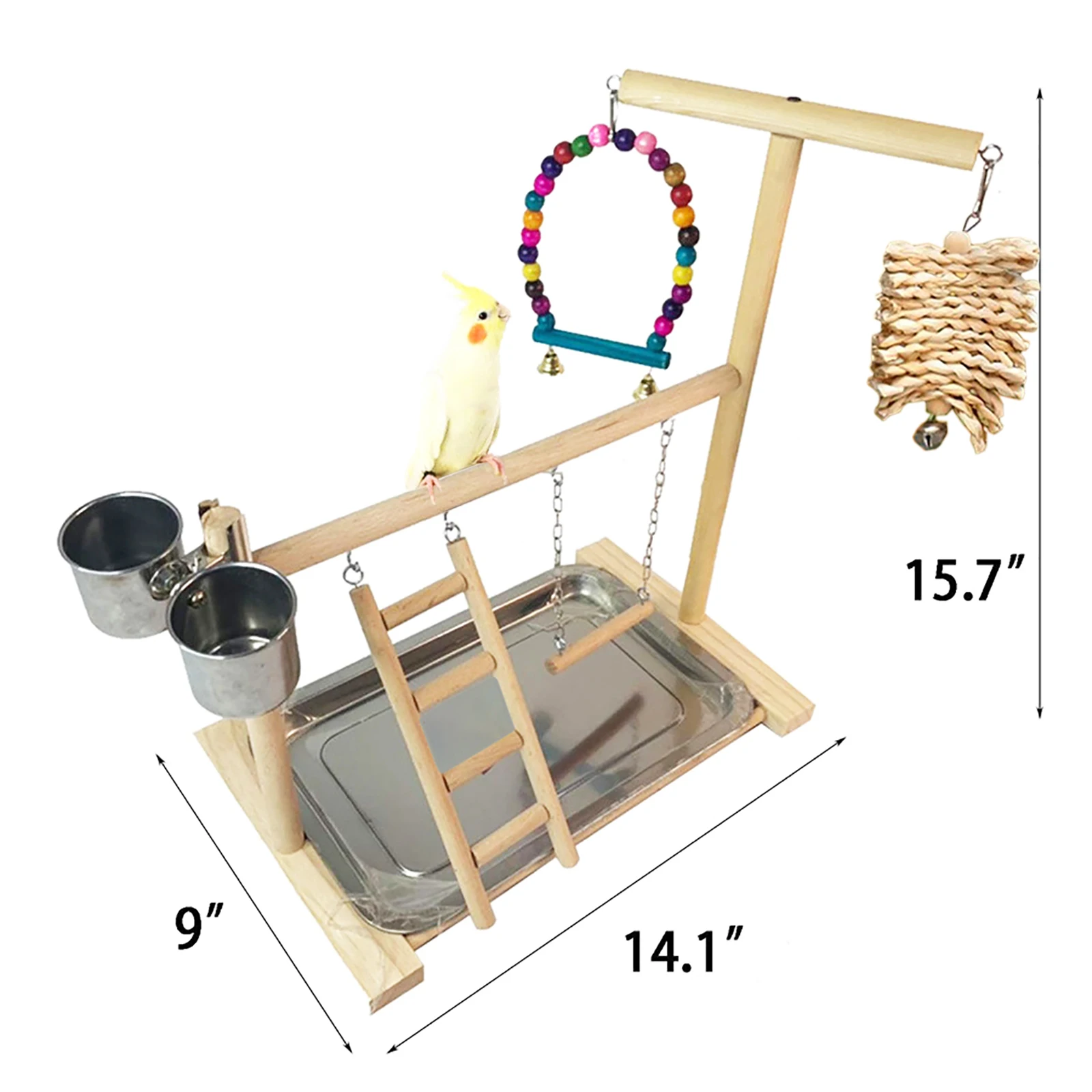 Parrot Standing Platform Playground  Perch Stand Feeding Cups Swing Climbing Ladder Exercise Playgym Toys For Bird Accessories