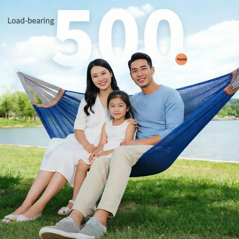 Portable Anti-Roll Double Hammock Ice Silk Mesh Breathable Camping Swing Chair Outdoor Garden Yard Hammock with Storage Bag image 2