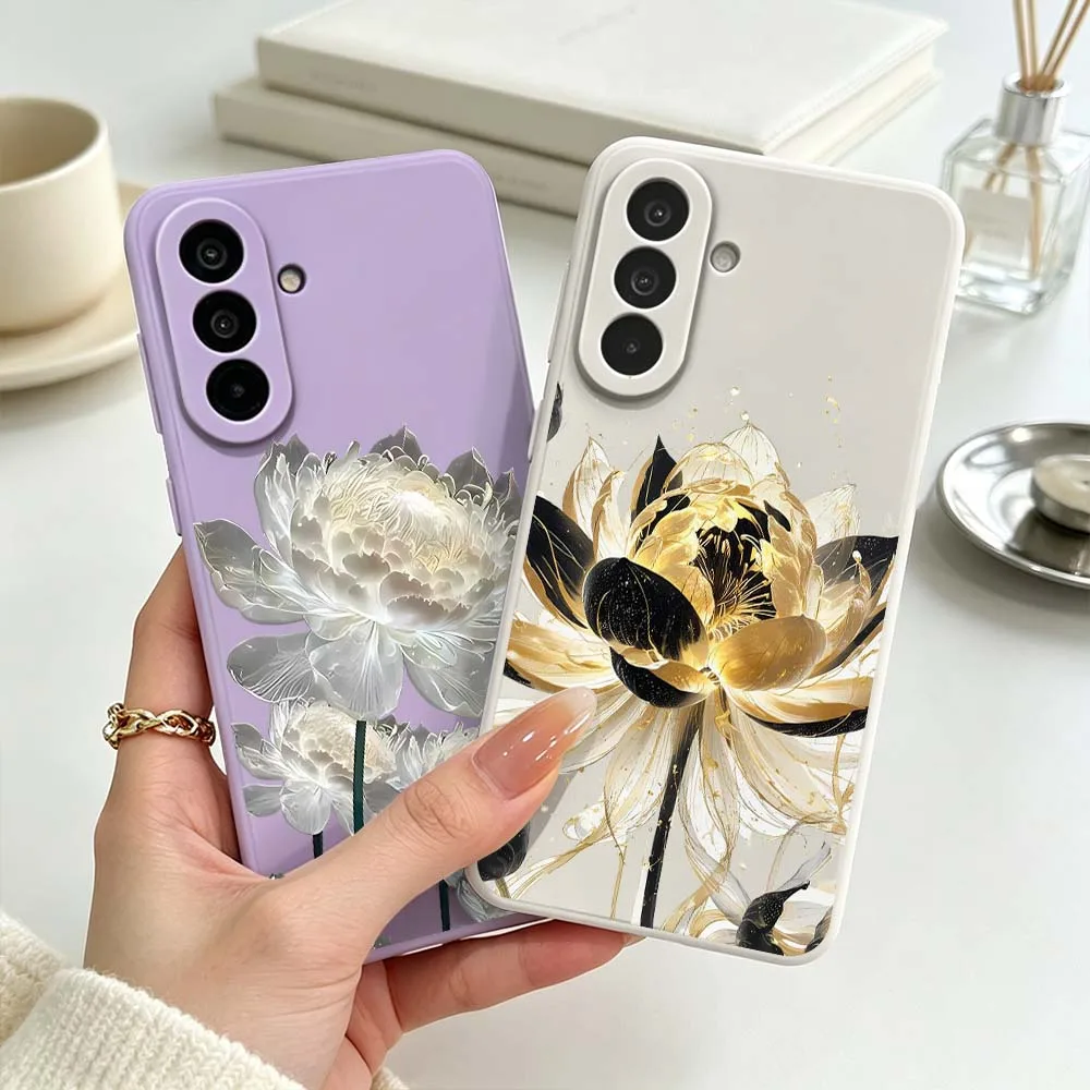 Golden Lotus Pattern Phone Case For Samsung Galaxy A71 A56 A55 A54 A53 A51 A17 A16 A07 A06 Soft Silicone Liquid Cover