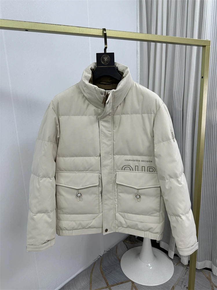 

Мужская модная ветрозащитная куртка с 90% пуховым наполнителем, воротником-стойкой, теплая верхняя одежда, без бирки бренда, осень-зима, полиэстер
