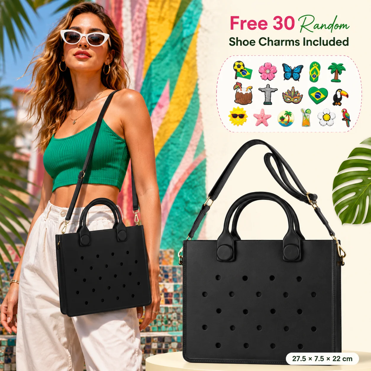 Multifunktionale EVA-Loch-Tragetasche, Wasserdichte DIY-Charms-Handtasche, Anpassbare Strandtasche, Freizeittasche für Frauen und Mädchen als Geschenk
