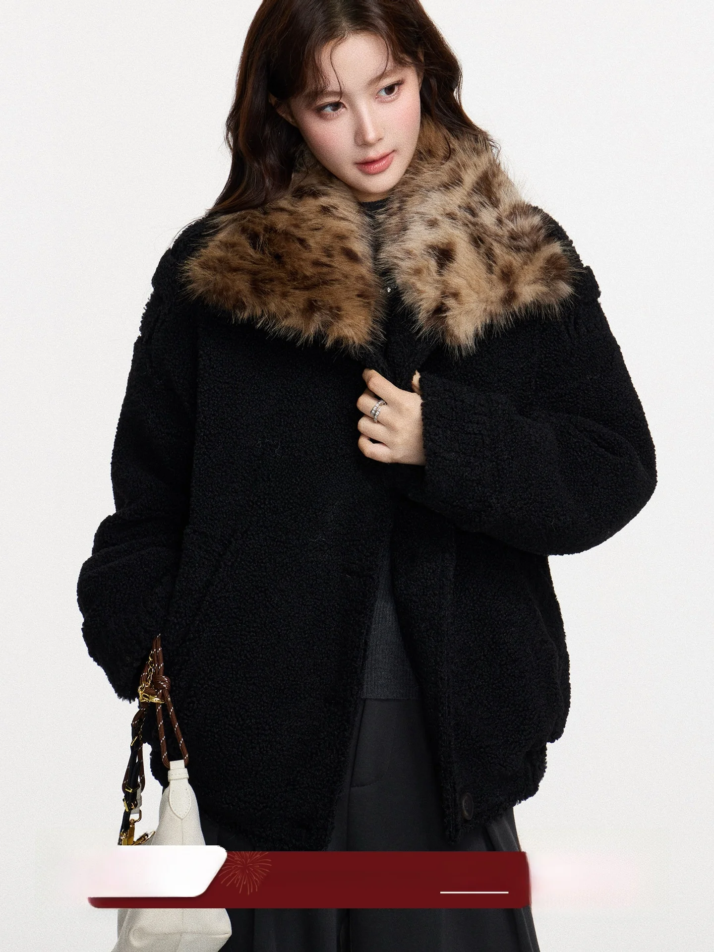 

Женское повседневное свободное теплое пальто из овчины Exnot с воротником из меха ягненка, новая зимняя коллекция, в корейском стиле, легкое и модное.