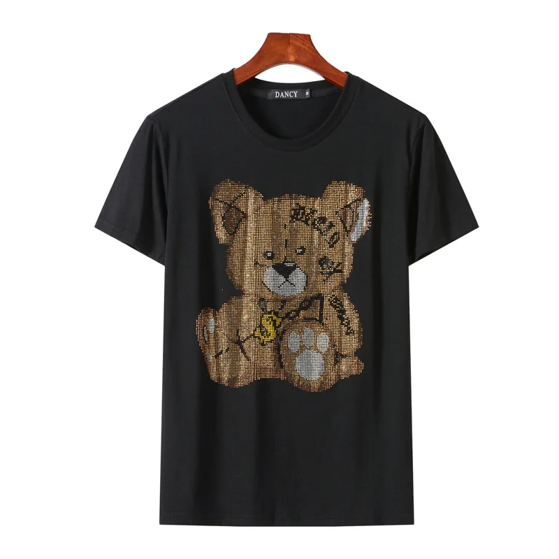 

Plus Size Womens T Shirts Cartoon Bear Diamonds Fashion Streetwear O Neck Cotton Ladies Tshirt Short Sleeve Calaveras Camiseta