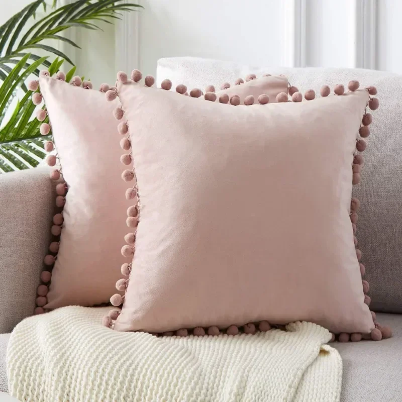 Soft Velvet Tassel Cushion Cover Decorative Pillows Throw Pillow Case Soft Solid Colors Home Decor Living Room Sofa Seat Coffee