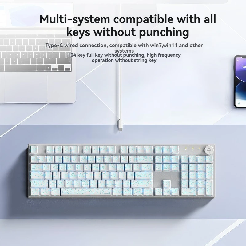 ECHOME Wired Keyboard Customization RGB Hot Swap Cyan Switch PBT Keycaps Ergonomic 104keys Esports Game Mechanical Keyboard Gift